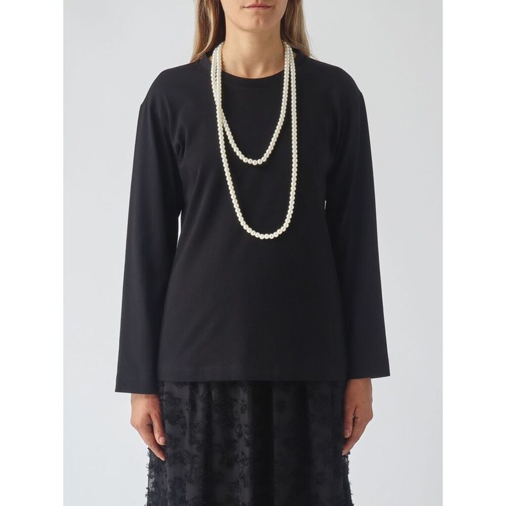 Meimeij Women Long-Sleeved Cotton T-Shirt Meimeij With Pearl Embellishments
